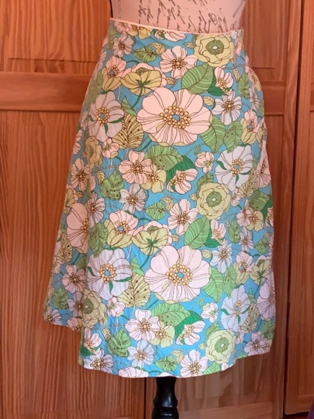 Gap Blue Green White Floral Print Knee Skirt